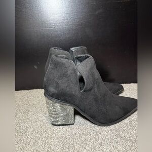 Black Suede Ankle Boots with Rhinestone Heel